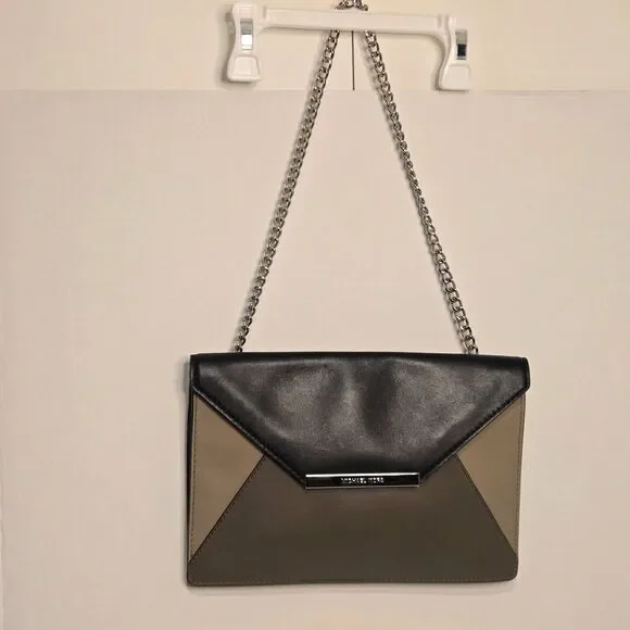 Michael Kors Lana Color Block Leather Envelope Clutch Bag 2015 Black/Grey/Taupe - Picture 2 of 12
